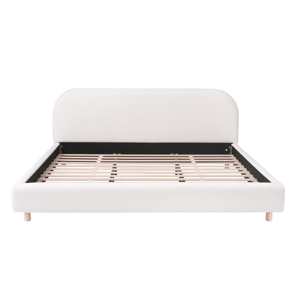 Latitude Run® Chic Boucle Upholstered Bed With Integrated Lights And Shelves White W115089729