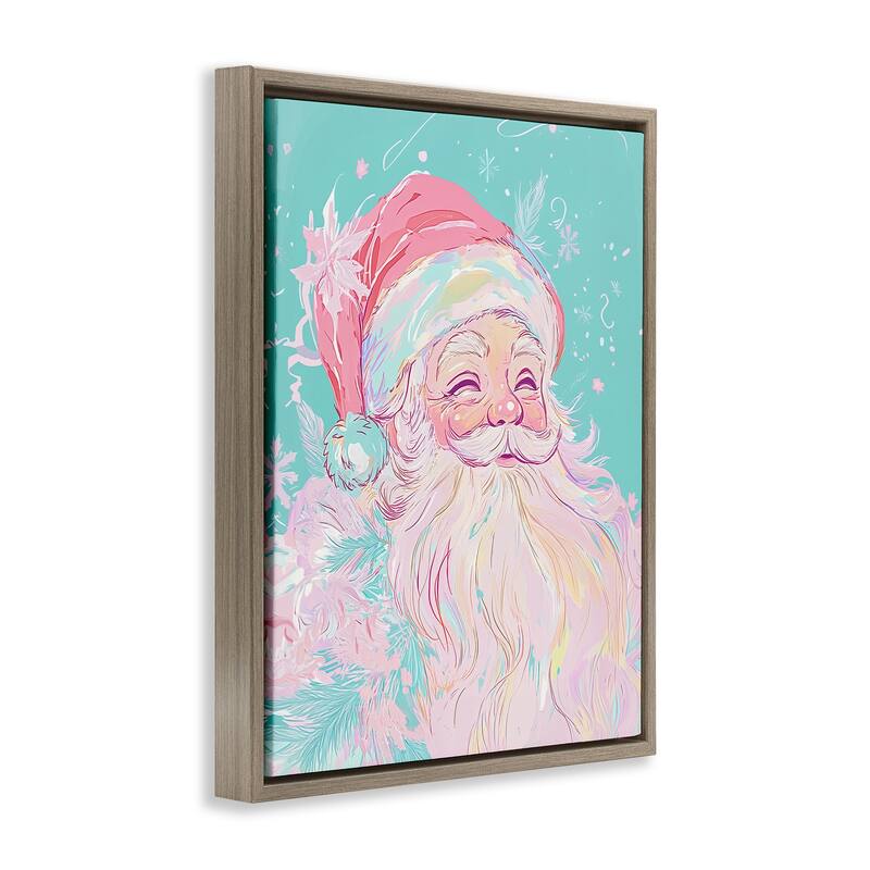 Stupell Pastel Jolly Santa Claus Framed Floater Canvas Wall Art Design By Arlington Prints
