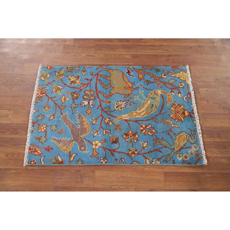 Hand Knotted Oriental 100% Wool Carpet Traditional Animal Pictorial Navy Blue & Blues Ziegler Area Rug - 3' 0'' X 2' 0''