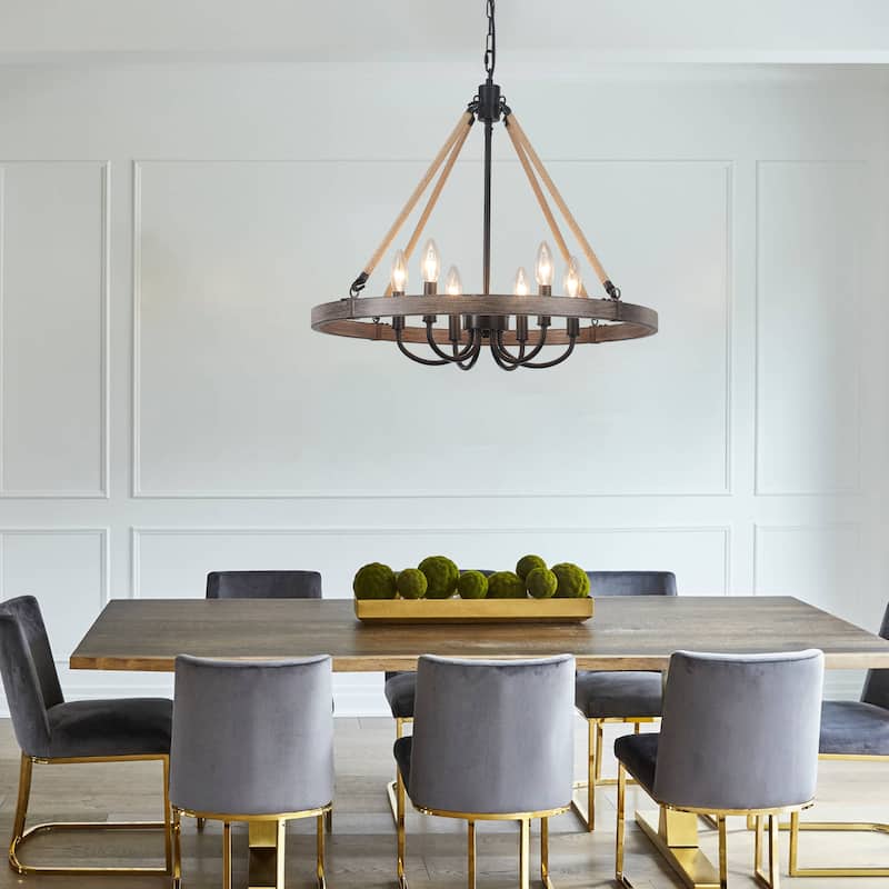 6 - Light Rustic Farmhouse Wagon Wheel Candle Style Chandelier for Living Room Bedroom Dinging Room