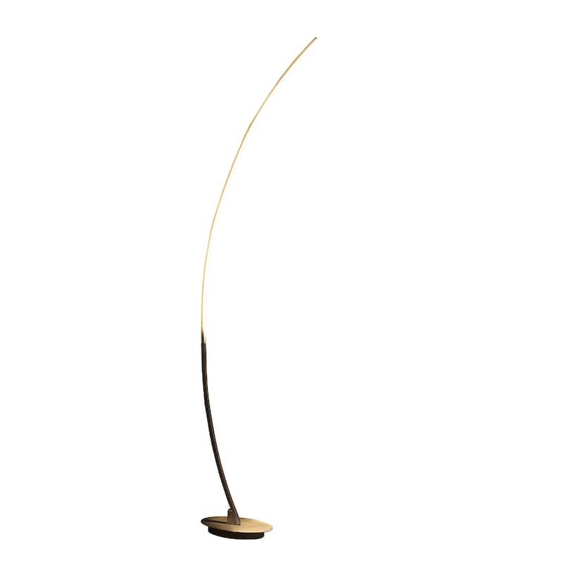 Contemporary 62-Inch Nickel Arc Floor Lamp – Integrated Warm White LED A15 Bulb, Push-Thru Socket - 6" x 12" x 62.25"