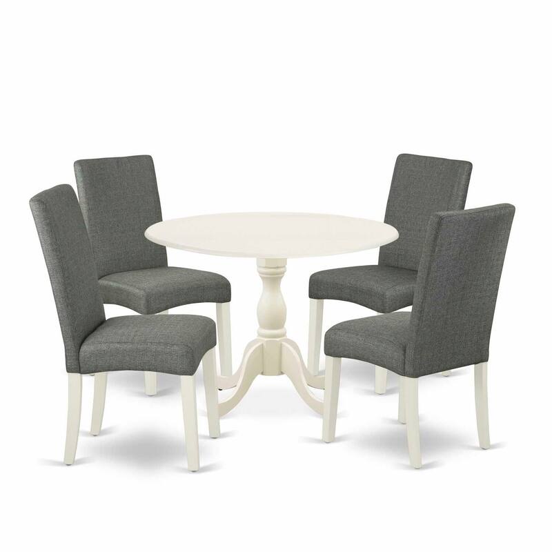 5-Piece Linen White Finish Solid Wood Top Dining table with 4 Chairs with Drop Leaf