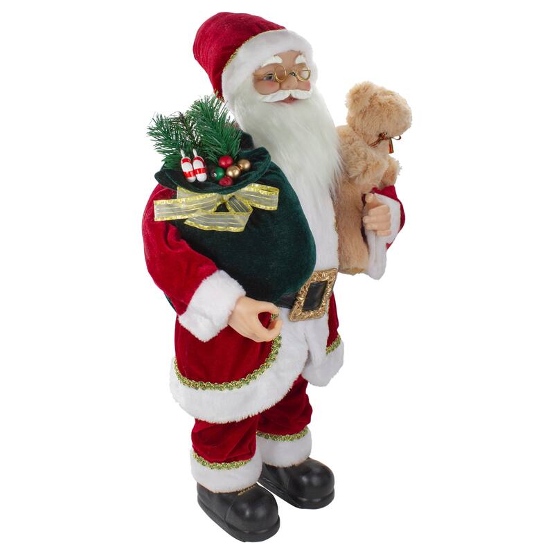 2' Standing Santa Christmas Figure with a Plush Bear