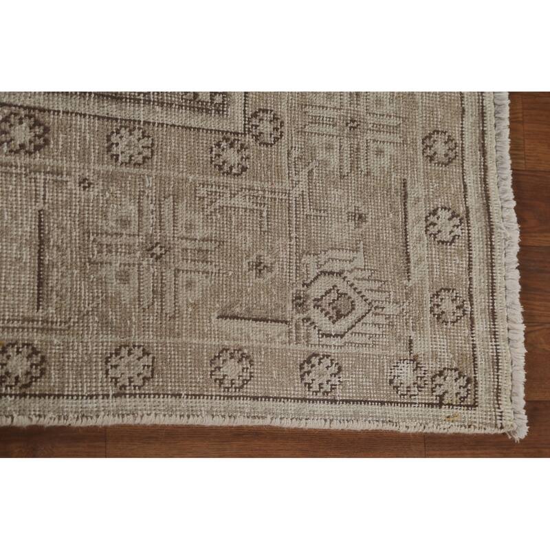Distressed Geometric Tabriz Persian Antique Rug Handmade Wool Carpet - 6'4"x 9'5"