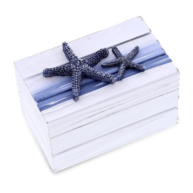 CoTa Global Ocean Blue Wooden Jewelry Box with Starfish Decoration - 4.3″Lx2.8″Wx2.8″H