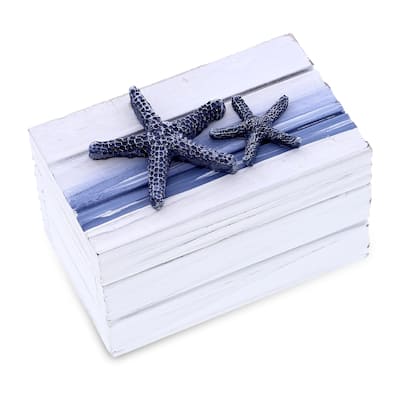 CoTa Global Ocean Blue Wooden Jewelry Box with Starfish Decoration - 4.3″Lx2.8″Wx2.8″H