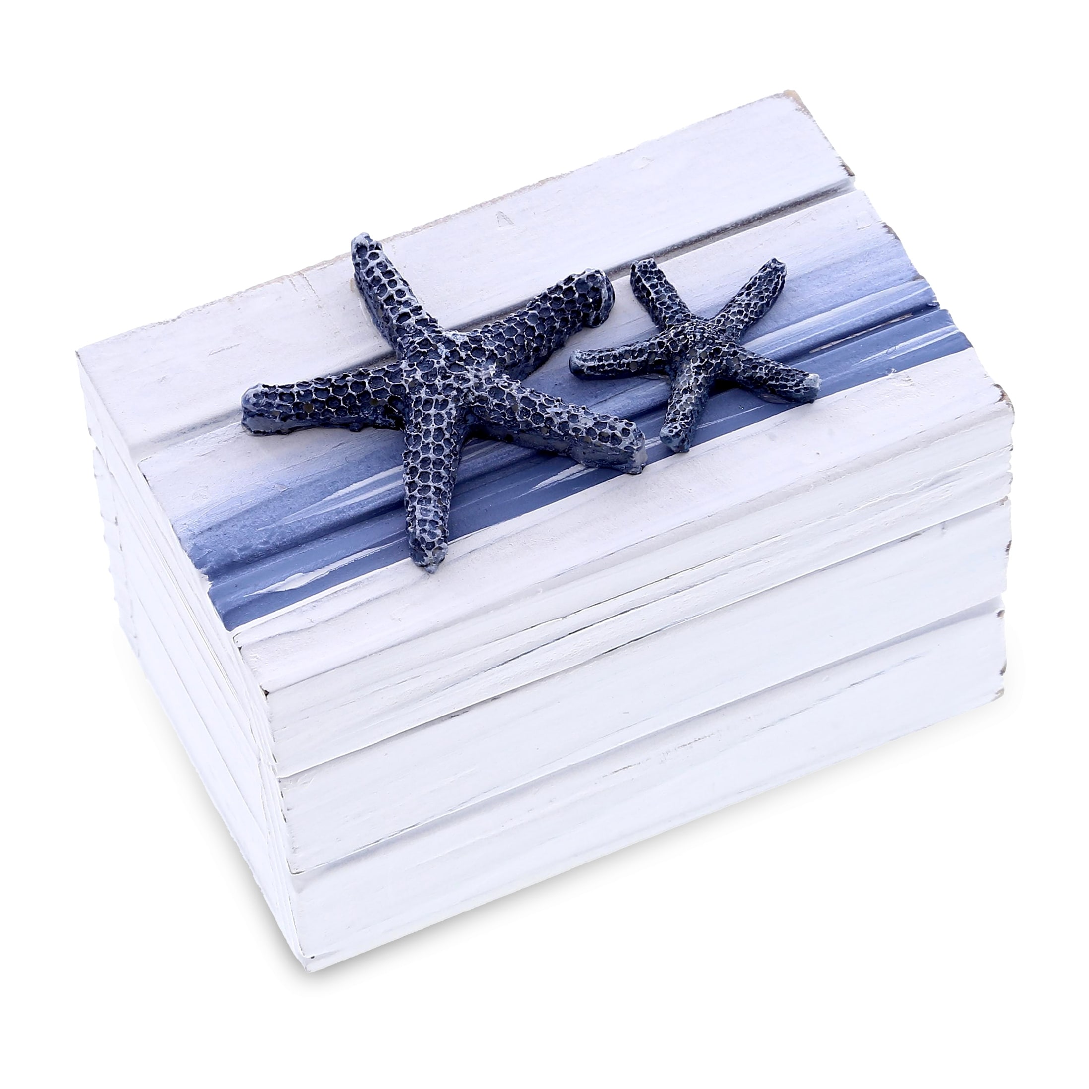 CoTa Global Ocean Blue Wooden Jewelry Box with Starfish Decoration - 4.3″Lx2.8″Wx2.8″H