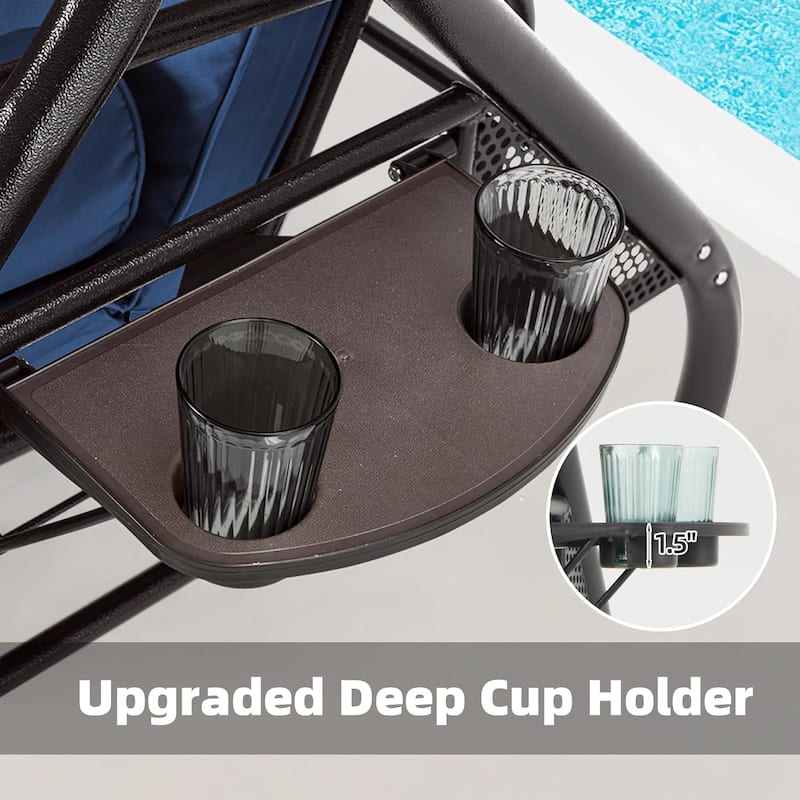 Outdoor 3-Seat Porch Swing with Adjustable Canopy & Cup Holder,Porch Swing Glider Chair, Heavy-Duty Steel Frame