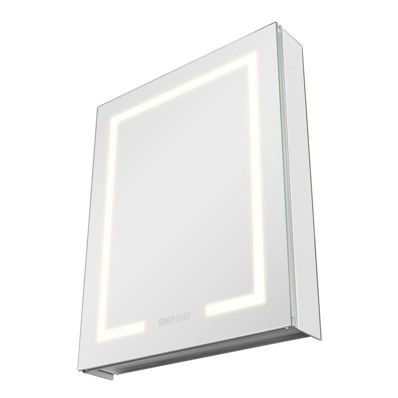 White LED Anti-Fog Bathroom Mirror Cabinet with Dimmable Lighting and Built-in Power Outlet - 24” x 4.9” x 29.9”