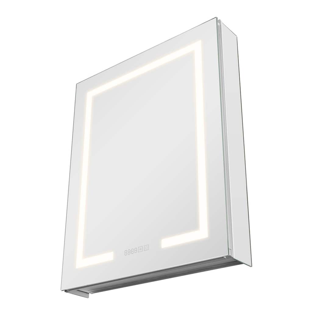 White LED Anti-Fog Bathroom Mirror Cabinet with Dimmable Lighting and Built-in Power Outlet - 24” x 4.9” x 29.9”