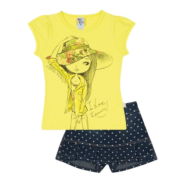 Girls Outfit Graphic Tee and Denim Skorts Set Pulla Bulla Sizes 2-10 years