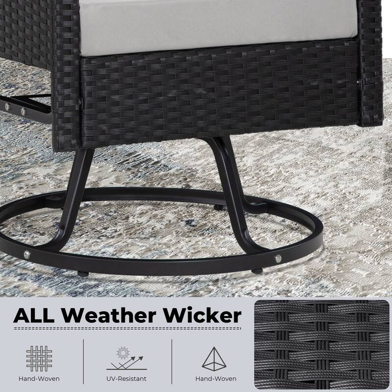3-Piece Wicker Patio Furniture Set, Rattan Swivel Chairs with Coffee Table, Outdoor Seating for Porch, Balcony, or Garden