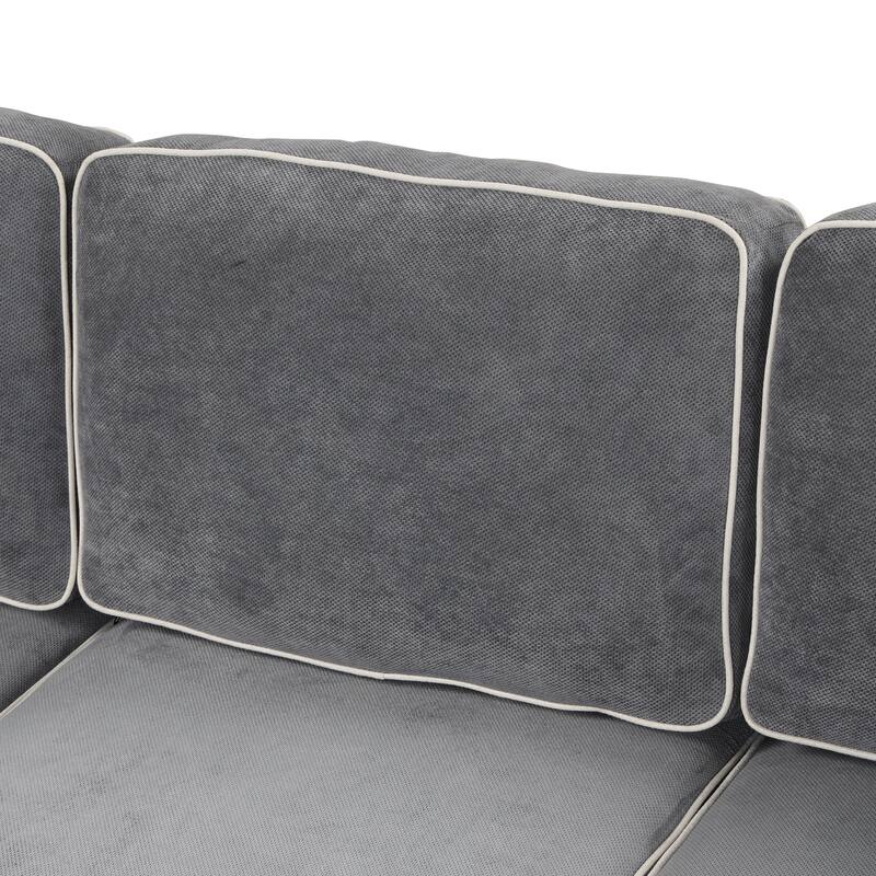 L-Shaped Pull Out Sofa Bed Modern Convertible Sleeper Sofa with 2 USB ports, 2 Power Sockets and 3 Pillows