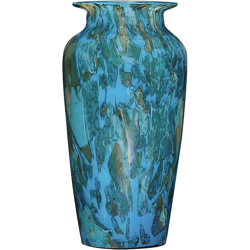 Aria Home Teal and Olive Handblown Glass Bowl and Vase Decor Set of 3