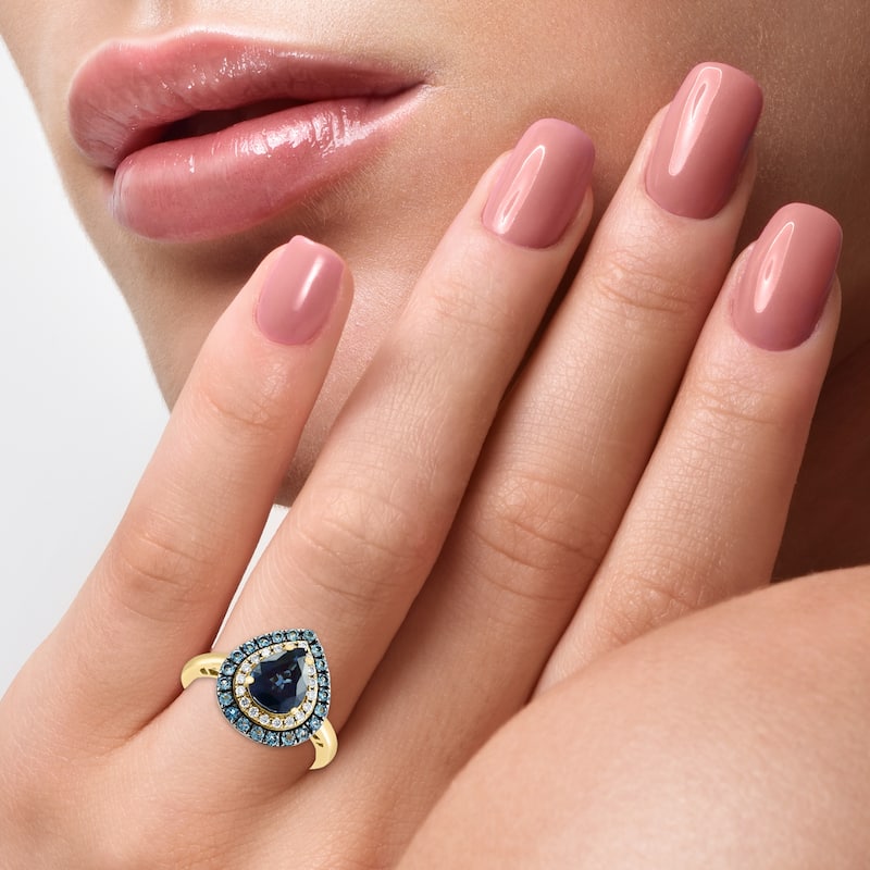 EFFY 14K Gold Diamond Natural Sapphire London Blue Topaz Ring