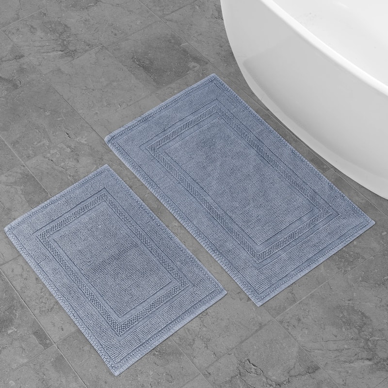 Jean Pierre Cotton Stonewash Racetrack 2-Piece Bath Rug Set - Grey Blue
