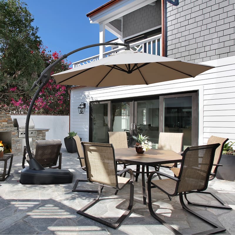 Clihome Aluminum Curved Cantilever Patio Umbrella with Base