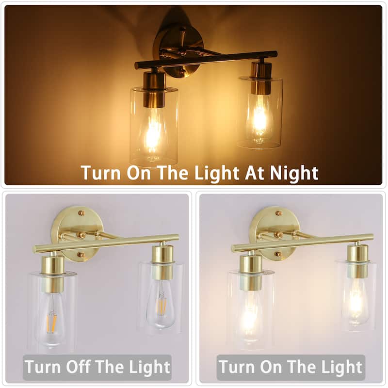 2-Light Metal Vanity Lighting Fixtures Wall Sconces with Class Shade for Bathroom Bedroom