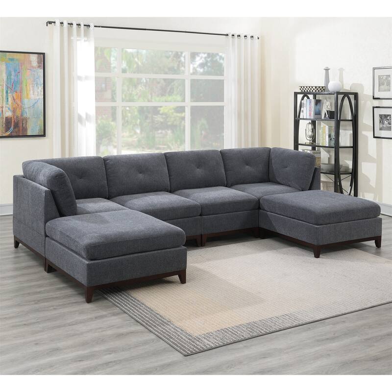 Chenille Fabric Modular Sectional Couch (Set of 6) - Ash Grey