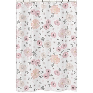 Sweet Jojo Designs Blush Pink, Grey and White Watercolor Floral Collection Bathroom Fabric Bath Shower Curtain