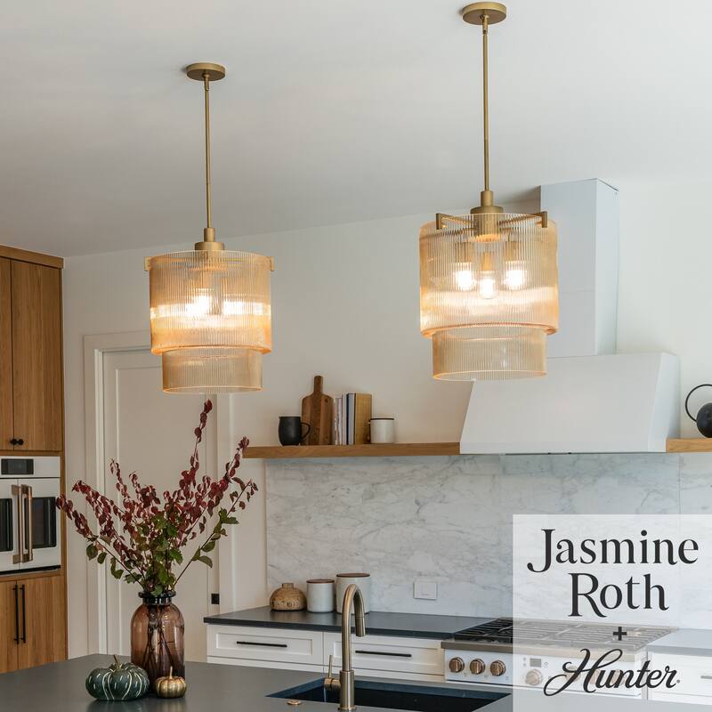 Hunter + Jasmine Roth Ontario Ribbed Glass Pendant Chandelier - Foyer, Dining Room, Kitchen Table or Island - Transitional, Glam