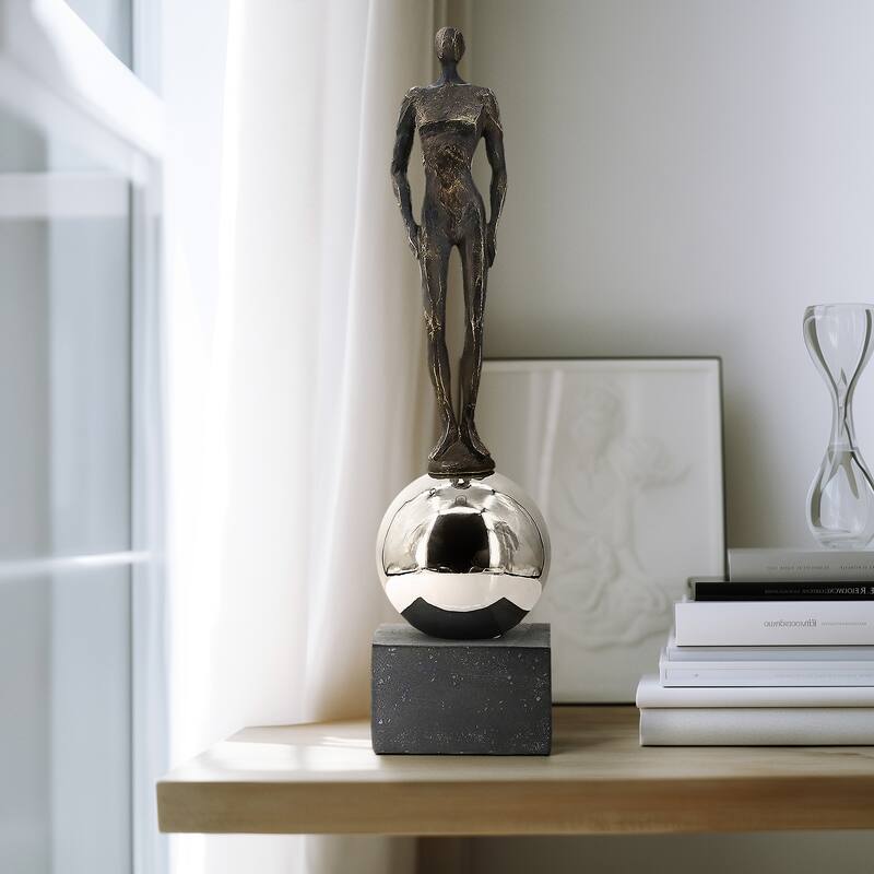 Sagebrook Home's Unique 22" Augusta Male Statuary Resin & Stainless Steel Decorative Figurine for Modern Homes - 5" x 5" x 22" - 5" x 5" x 22" - Gold