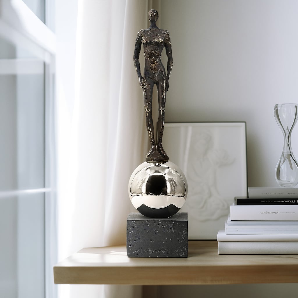 Sagebrook Home's Unique 22" Augusta Male Statuary Resin & Stainless Steel Decorative Figurine for Modern Homes - 5" x 5" x 22"