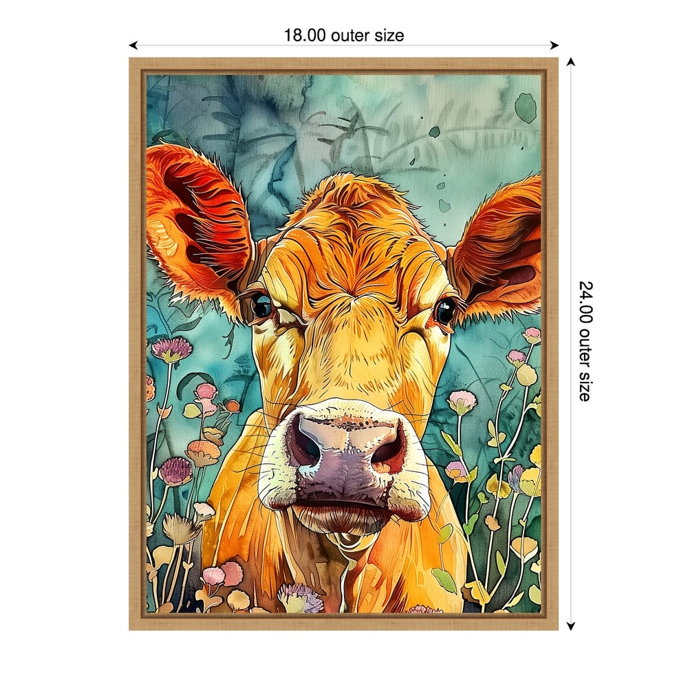 Cow in Flowers by Justyna Jaszke Framed Canvas Wall Art