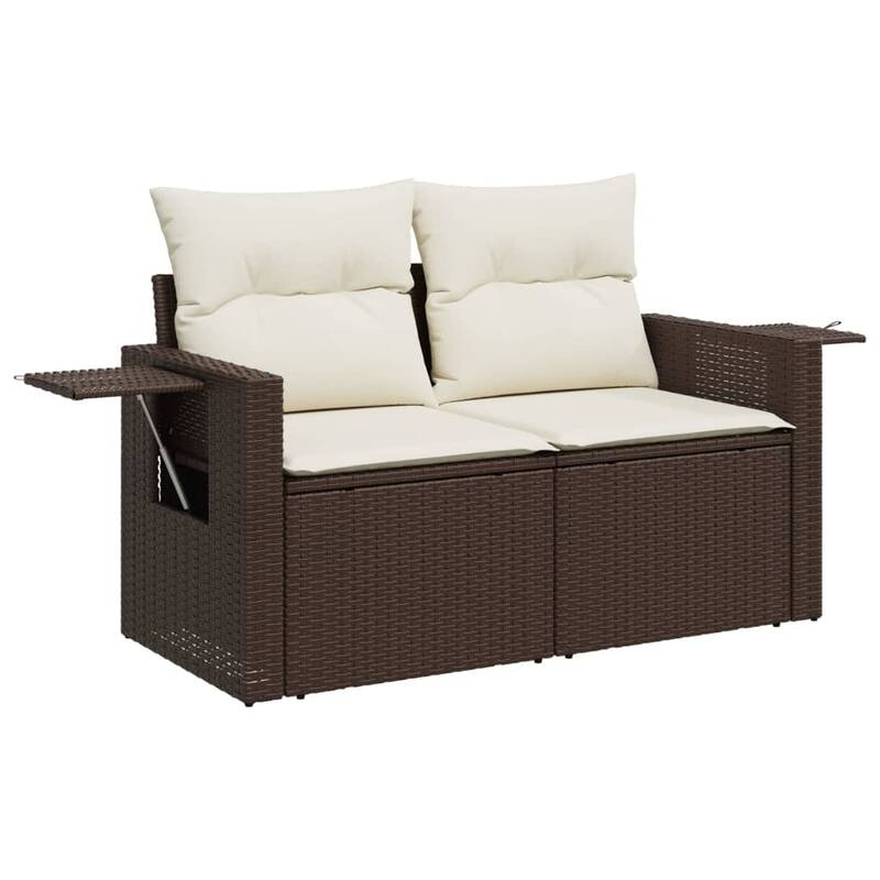 vidaXL Patio Sofa with Cushions 2-Seater Loveseat Modular Couch Poly Rattan - 24.4 x 48.8 x 27.2 in