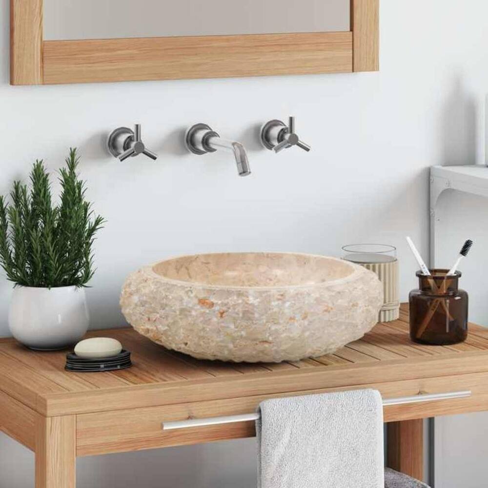 vidaXL Bathroom Basin, Ø15.7x4.7 Inches, Marble Round - 15.7"x4.7"