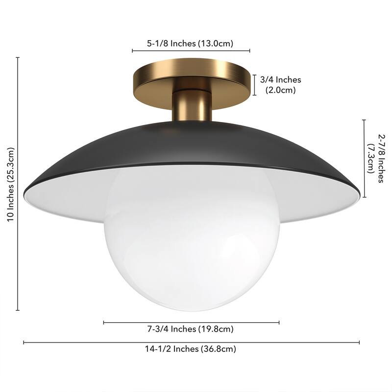 Alvia 14.5" Wide Semi Flush Mount with Metal/Glass Shade - 14.5" Wide