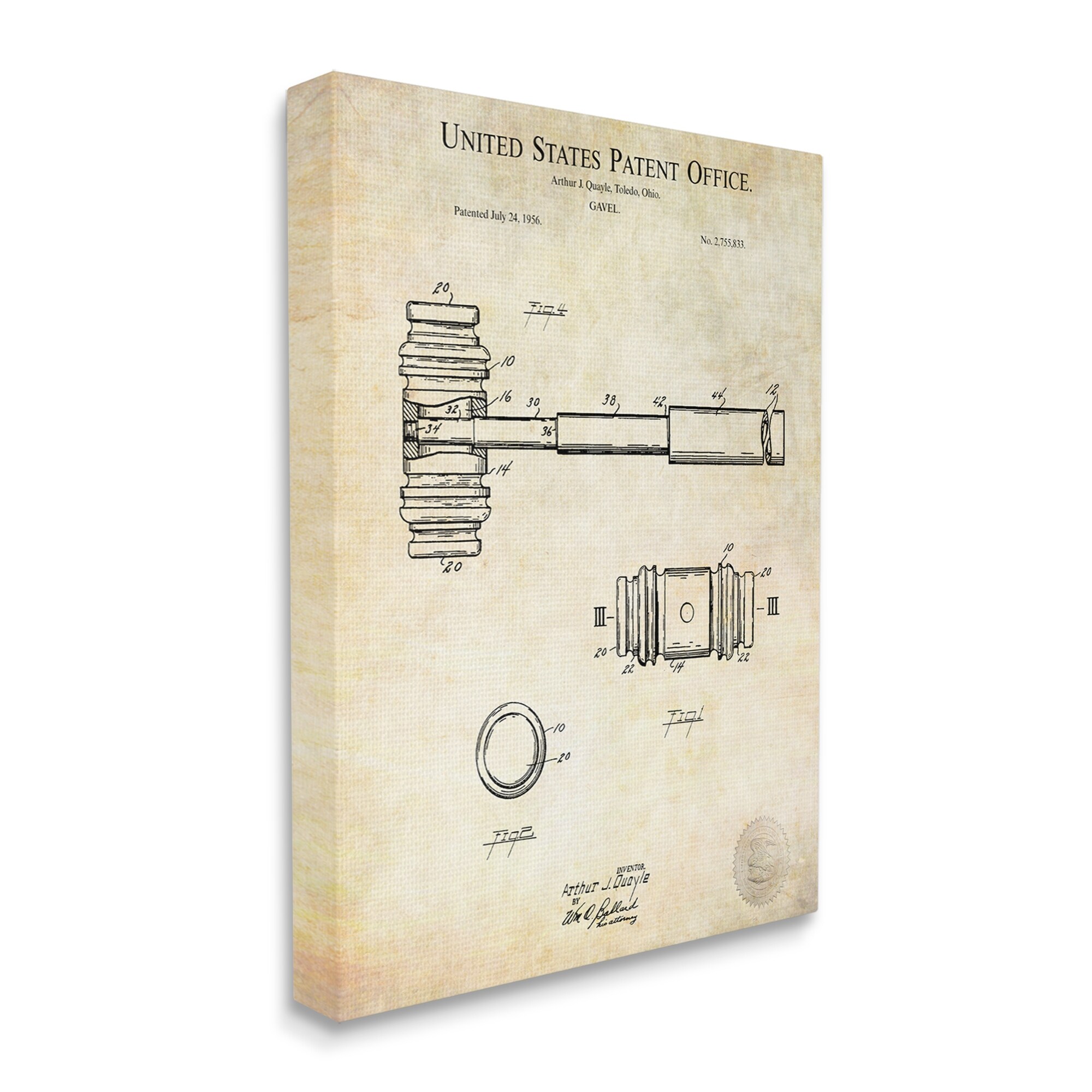 Stupell Vintage Gavel Invention Diagram Patent Text-image