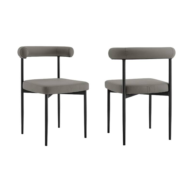 Set of 2 Upholstered Open Back Dining Chairs with Metal Legs - 20.50” x 23.50” x 30.50” - Faux-Grey-Black