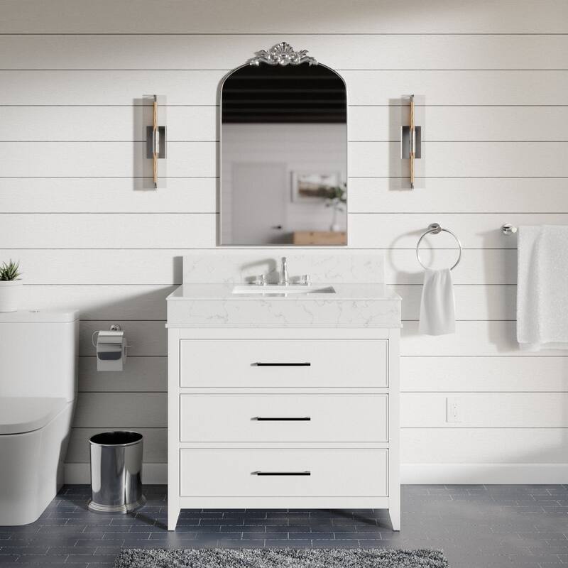 KitchenBathCollection Kensington 36" Bathroom Vanity with Engineered Marble Top - White