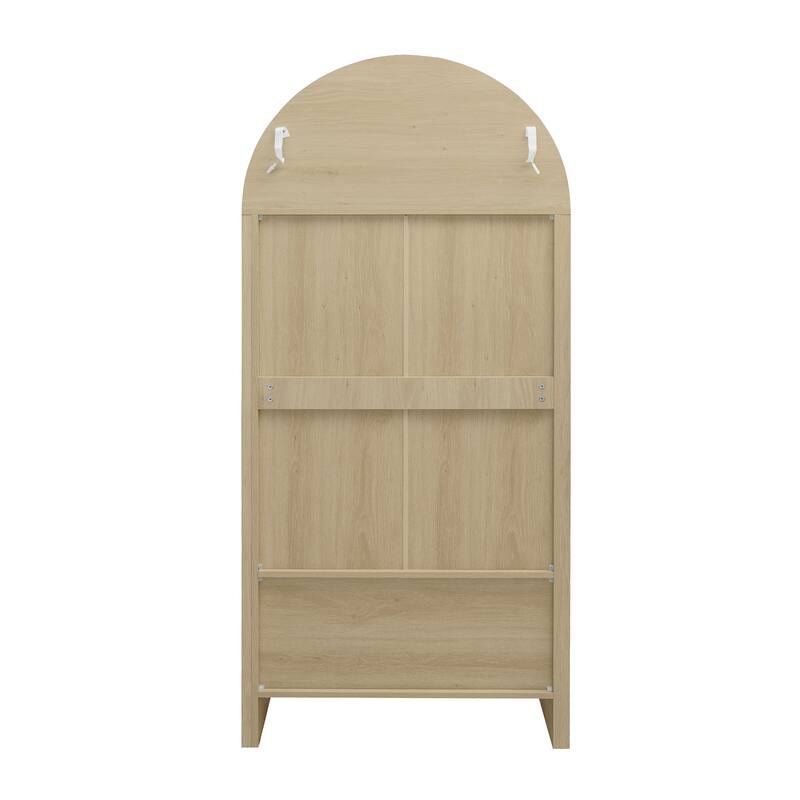 GDFStudio - Arched Natural Rattan Tall Pantry Storage Cabinet with Adjustable Shelves