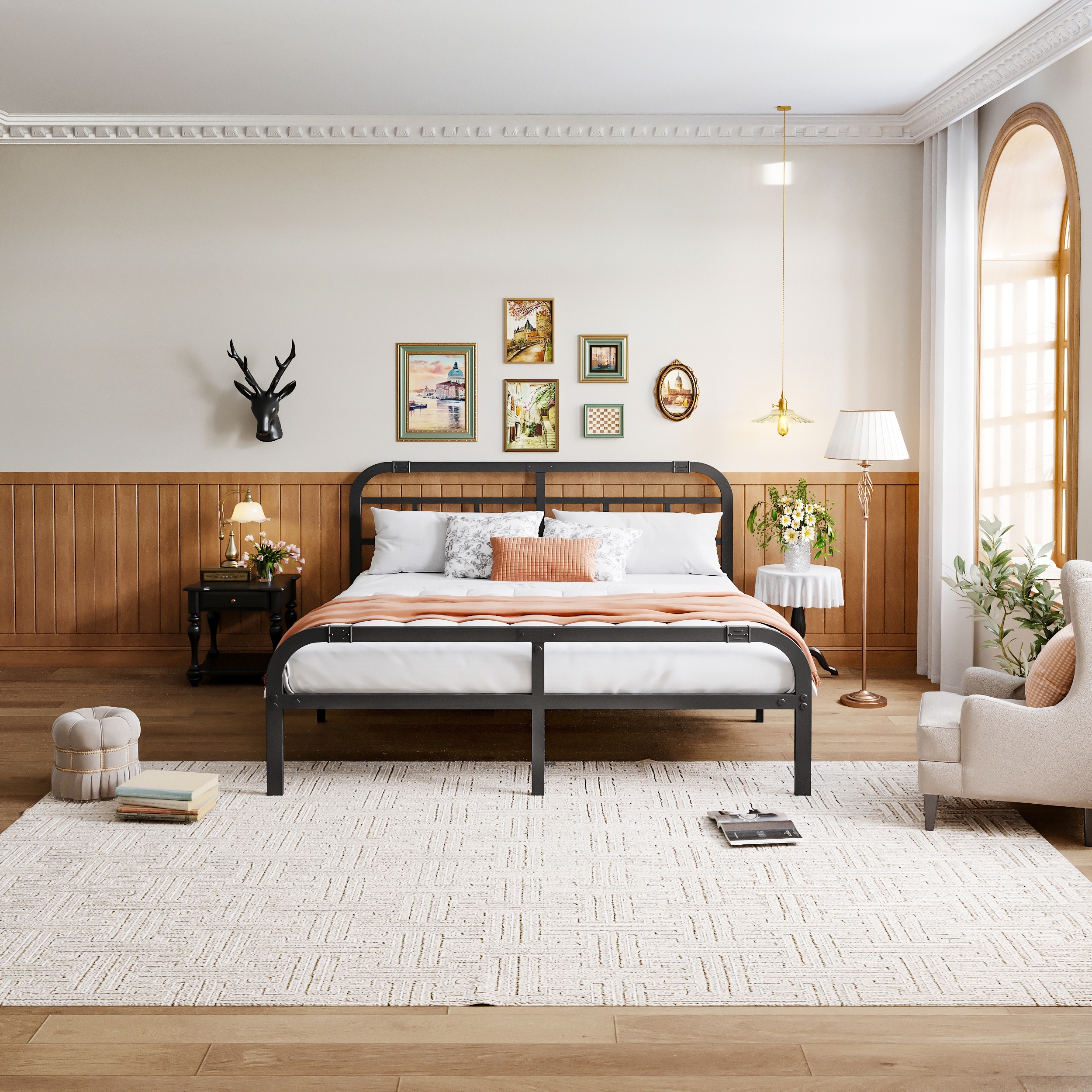 Black Metal Platform Bed Frame, Heavy Duty Steel Slat, No Box Spring Required