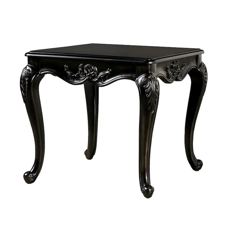 Roche Side End Table, 29 Inch, Classic Cabriole Legs, Dark Brown Solid Wood