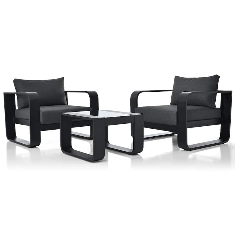 Aidan Modern Outdoor 3-pieces Patio Chat Set by GDFStudio