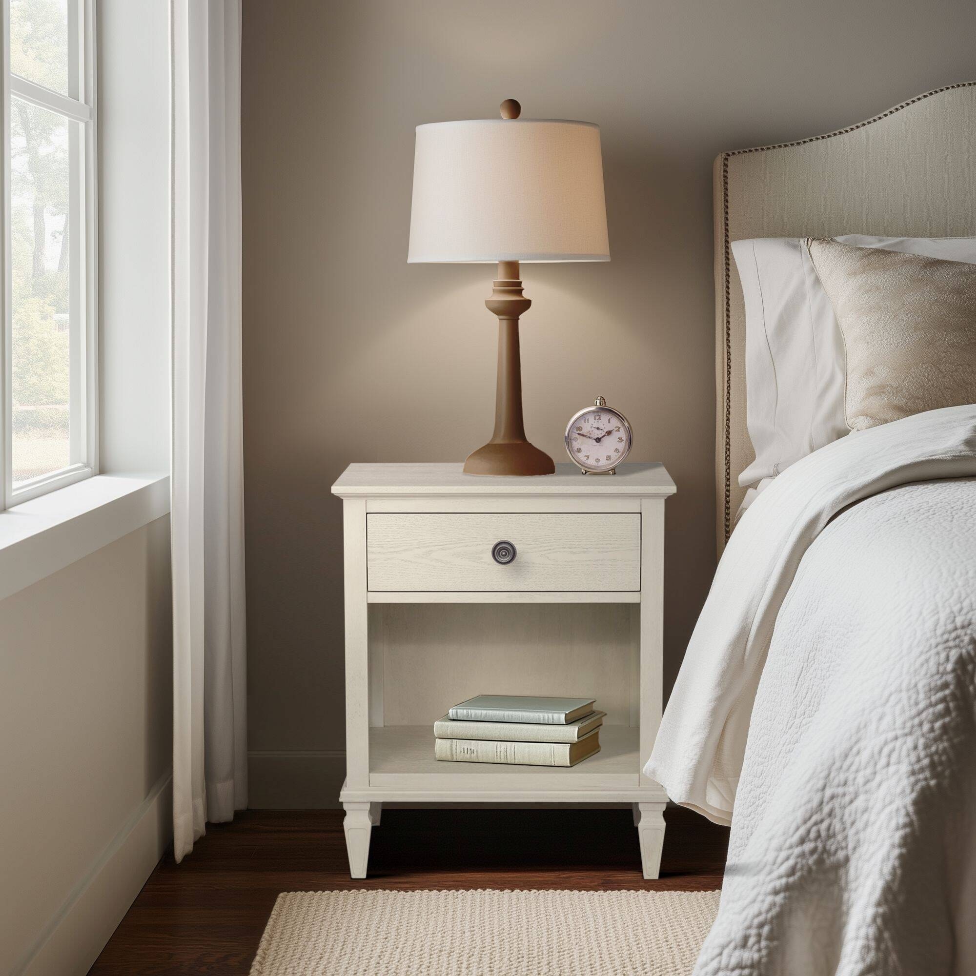 Victoria Nightstand Antique 1 Drawer and Open Shelf Solid Wood