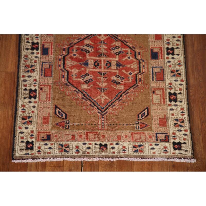 Traditional Ardebil Persian Vintage Runner Rug Handmade Wool Carpet - 2'10"x 10'5"