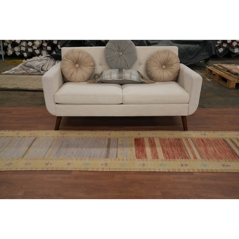 Hand Woven Oriental 100% Wool Carpet Southwestern Tribal Multi-Colored Kilim Runner Rug - 11' 10'' X 2' 7''