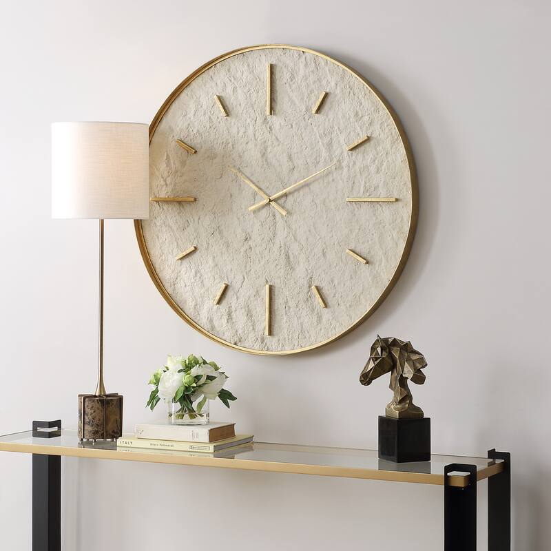 Framed Round Stone Wall Clock - 35.25" - Antique Gold Finish