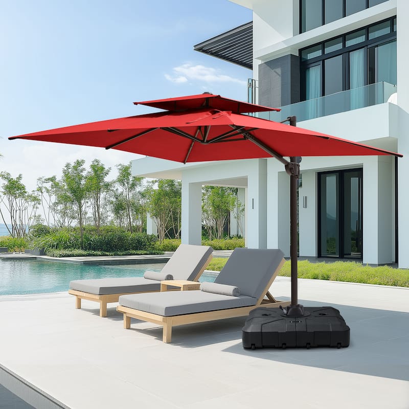Pellebant Outdoor Patio 9 FT x 11.5 FT Double Top Cantilever Offset Umbrella with HDPE Base