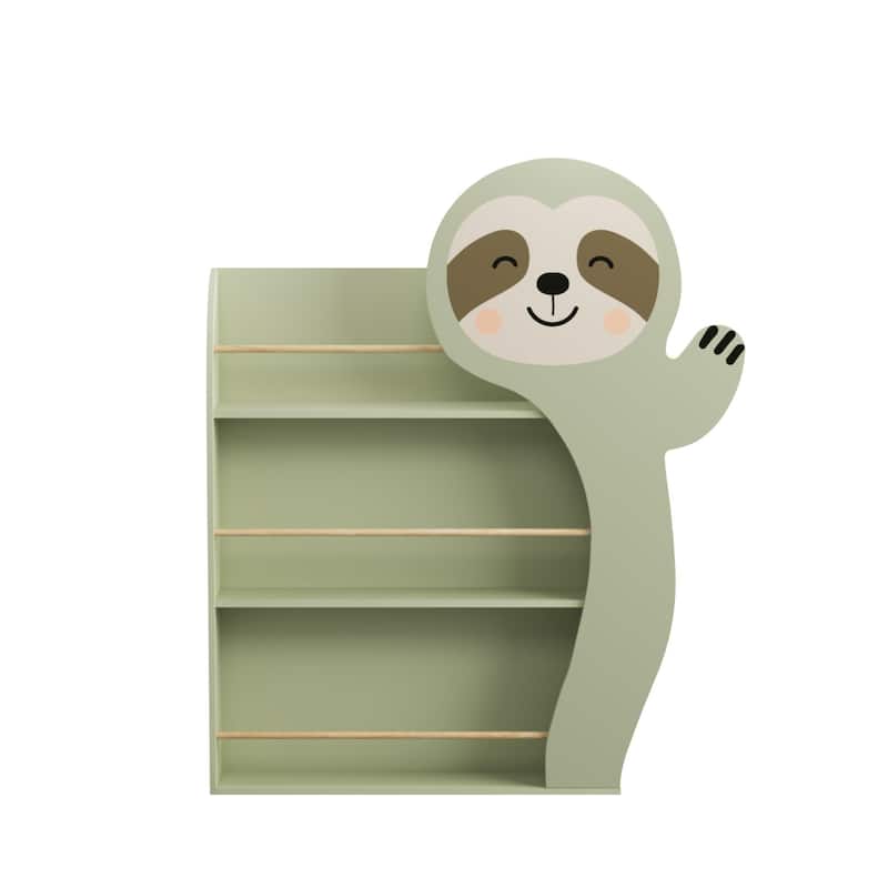 Sloth Kids Bookshelf, Front-Facing Toddler Book Display Rack with 3 Tiers, Cute Animal Design, Wooden Nursery Bookshelf