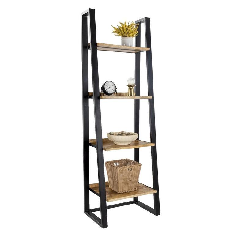 5-Tier Storage Industrial Ladder Bookshelf Solid Mango Wood