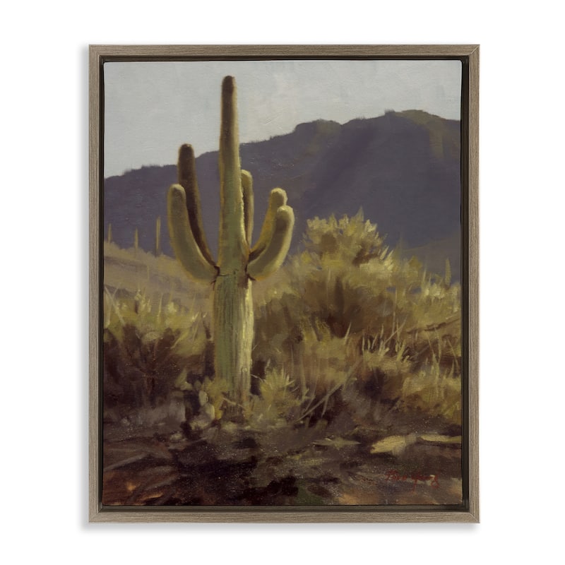 Stupell Bold Cactus Mountain Overlook Framed Floater Canvas Wall Art Design By Paco Young - 17 x 21 - Brown