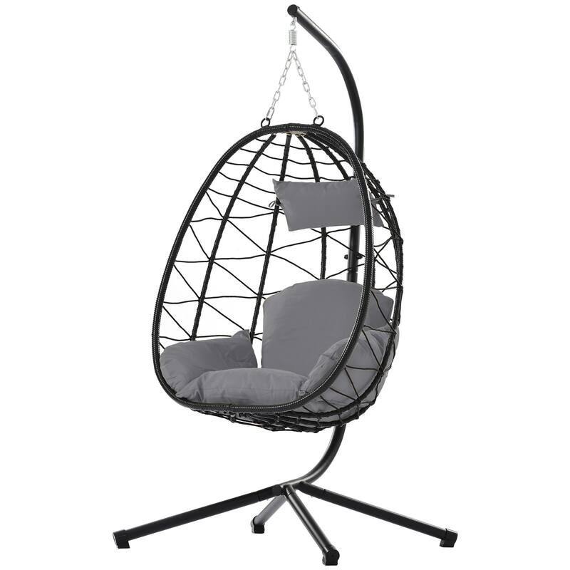 Rattan Hanging Chair with Stand & Cushion