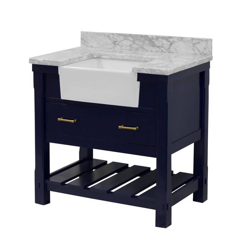 KitchenBathCollection Charlotte 36" Farmhouse Bathroom Vanity with Carrara Marble Top
