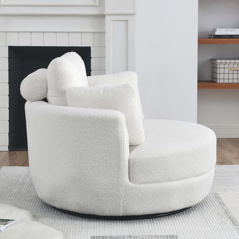 Modern Accent Round Loveseat Circle Swivel Barrel Chairs for Bedroom Cuddle Sofa Chair Lounger Armchair, 4 Pillows