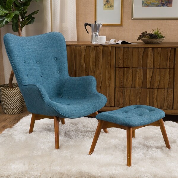 Hariata Mid-century Wingback Fabric Chair/Ottoman Set by Christopher Knight Home. Opens flyout.